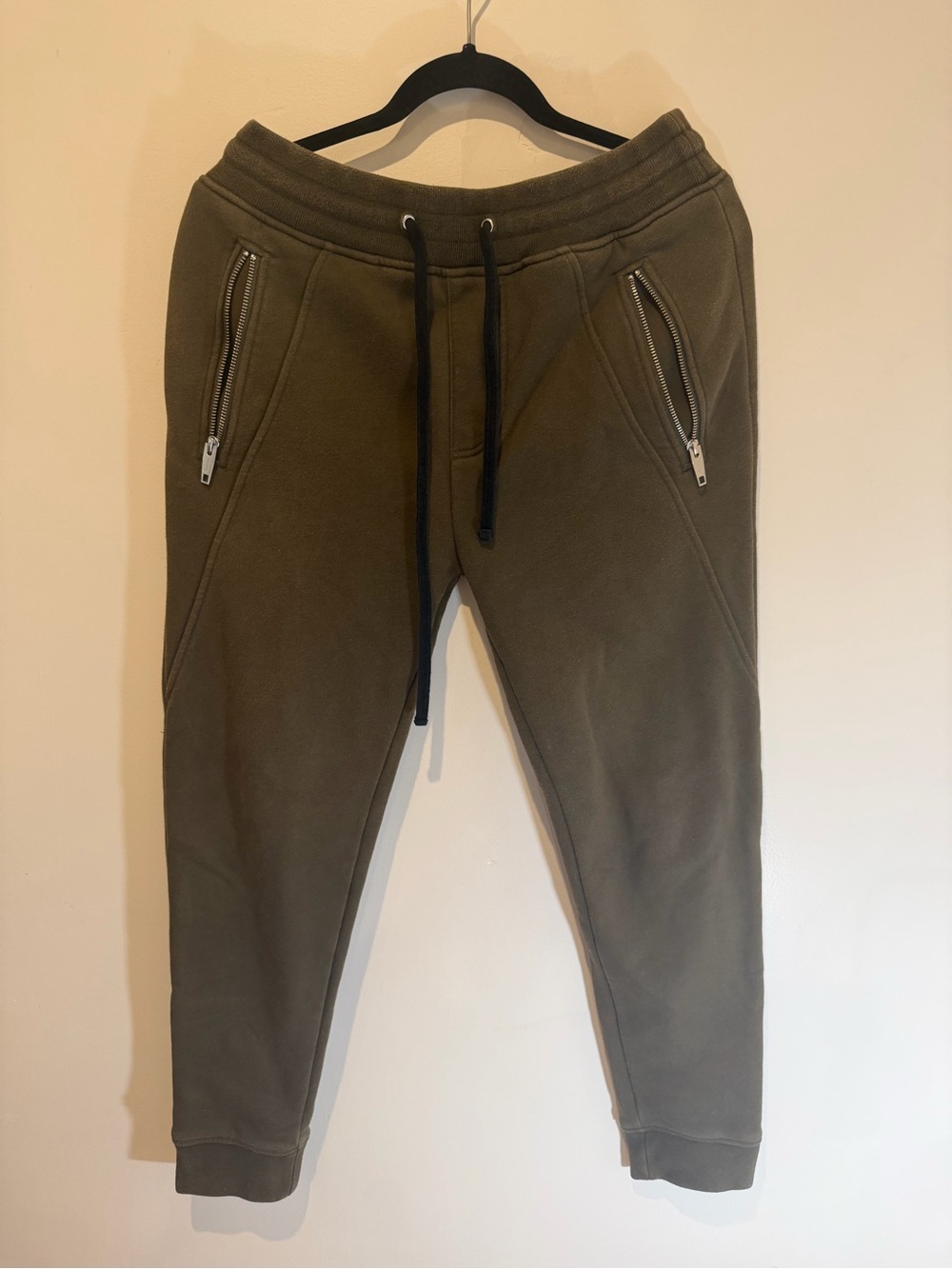 The Kooples Olive Green Men's Jogger Pants with Zip Pockets